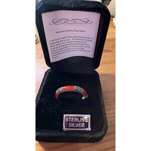 Marcasite Carnelian Infinity Sterling Silver Ring   Size 10 NEW In Box